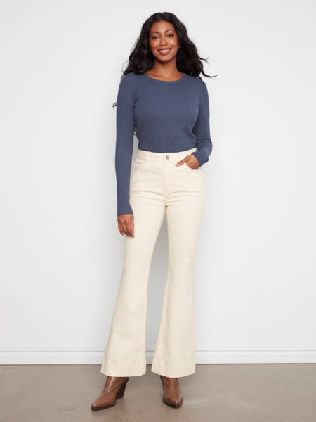 Flare Leg Twill Pants Natural by Charlie B