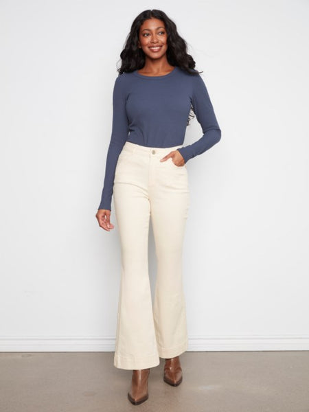 Flare Leg Twill Pants Natural by Charlie B