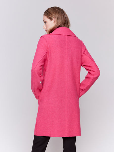 Boiled Wool Long Vest Magenta by Charlie B