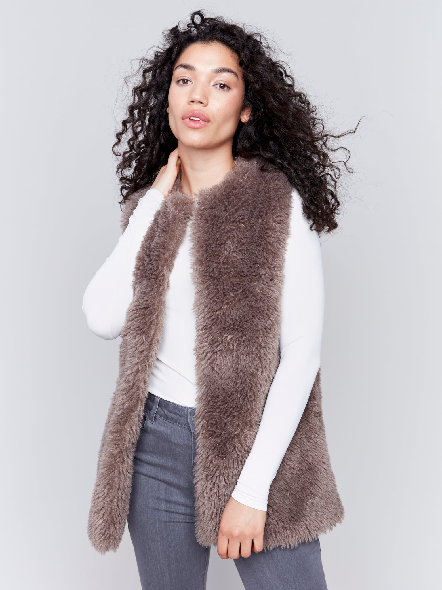 Faux Fur Vest Taupe by Charlie B