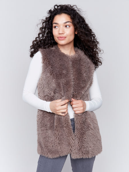 Faux Fur Vest Taupe by Charlie B