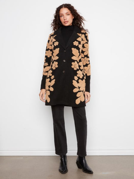 Sherpa Flocked Collared Coat Black by Charlie B