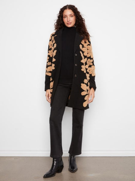 Sherpa Flocked Collared Coat Black by Charlie B