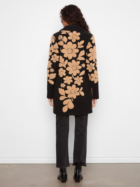 Sherpa Flocked Collared Coat Black by Charlie B