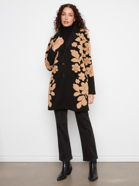 Sherpa Flocked Collared Coat Black by Charlie B