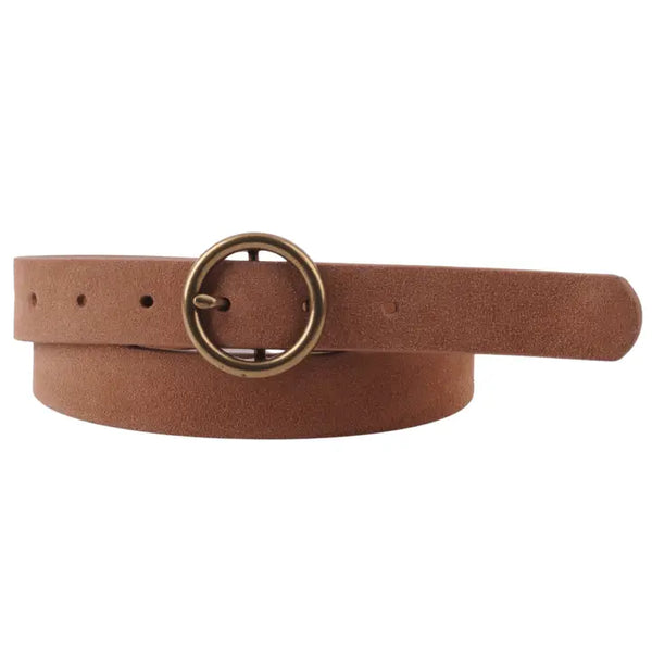 Classic Round Buckle Belt Camel