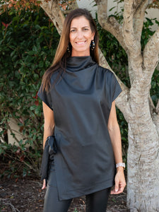 Liquid Leather Funnel Neck Tie Tunic by Clara Sun Woo
