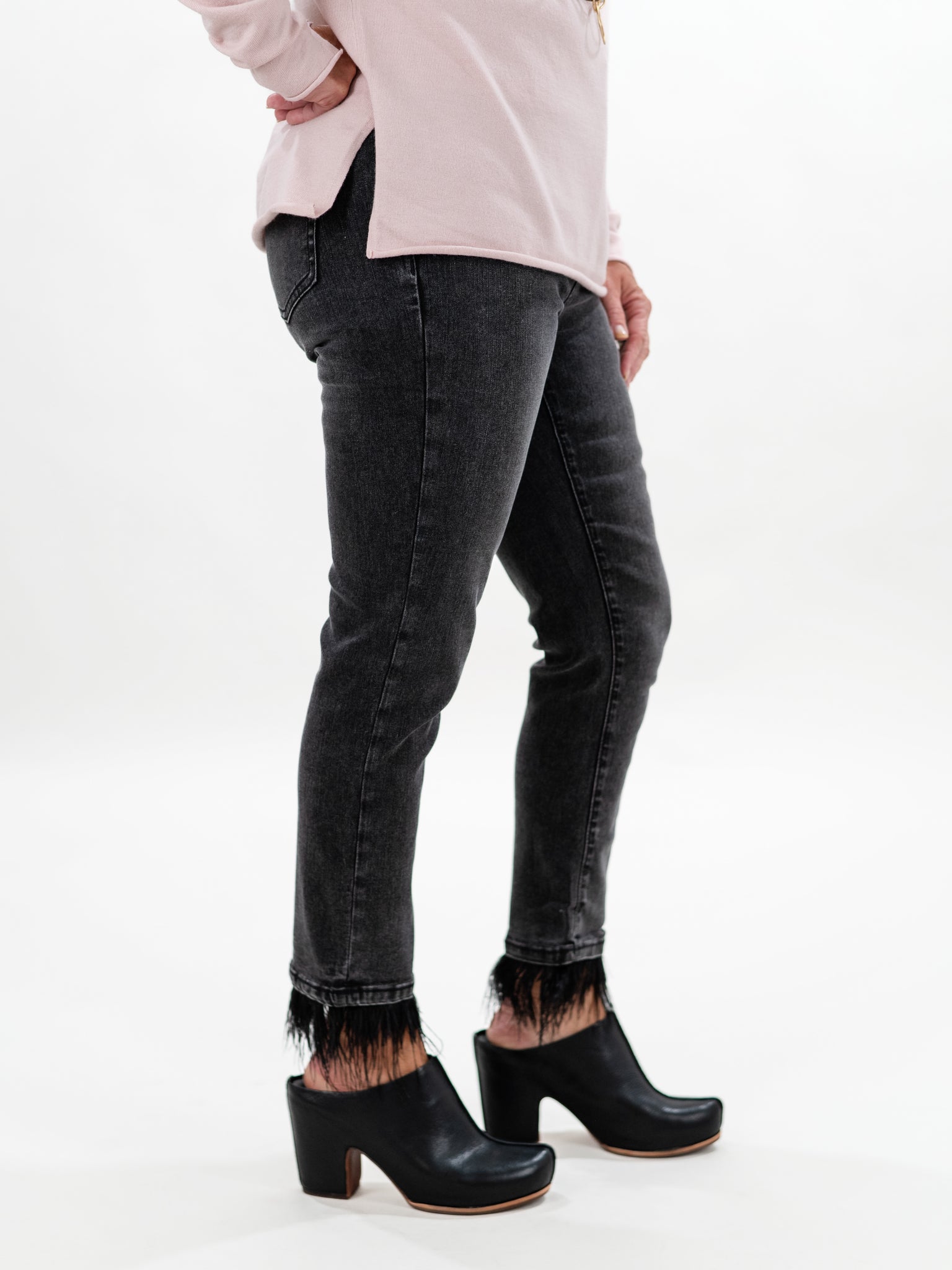 Removable Feather Hem Jean by Charlie B