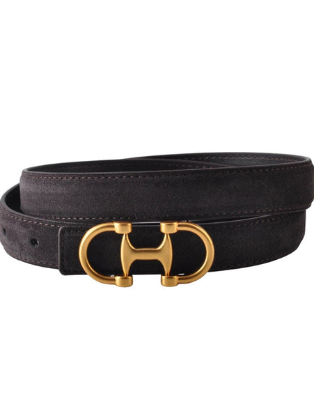 Suede Horsebit Belt Chocolate