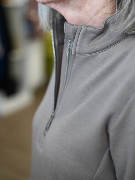 Scuba Zip-Neck Dress Taupe by Lulu B