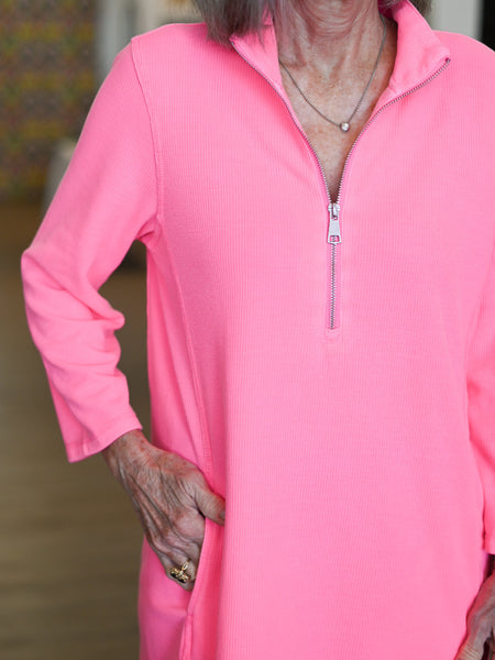 Half-Zip Textured Dress Hot Pink by Lulu B