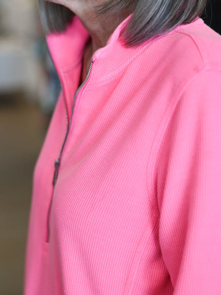Half-Zip Textured Dress Hot Pink by Lulu B