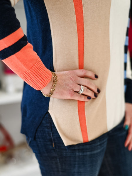 Colorblock VNeck Sweater Denim by Zaket & Plover