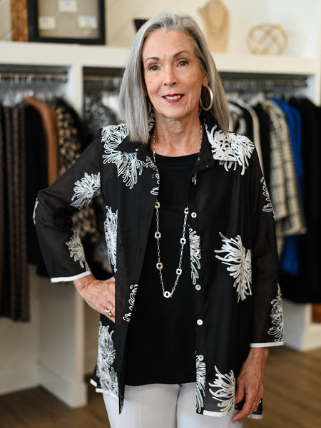 Black Sheer Floral Embroidered Jacket by Multiples