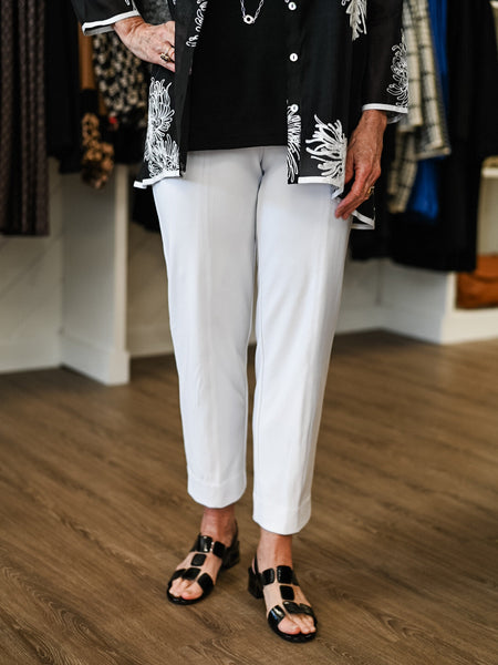 Knit Wide Leg Ankle Pant White by Multiples