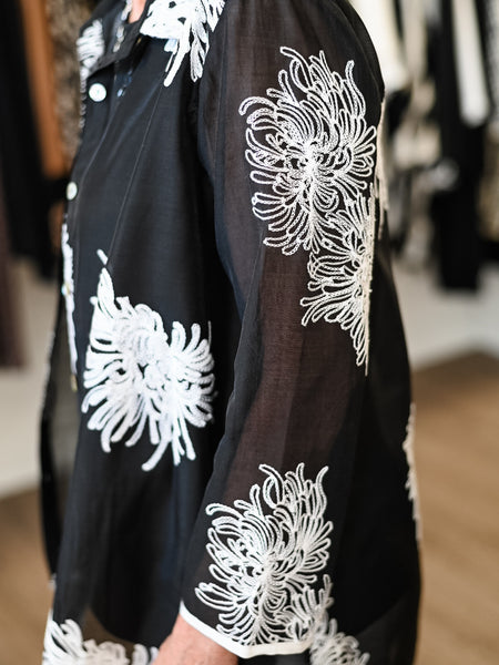 Black Sheer Floral Embroidered Jacket by Multiples