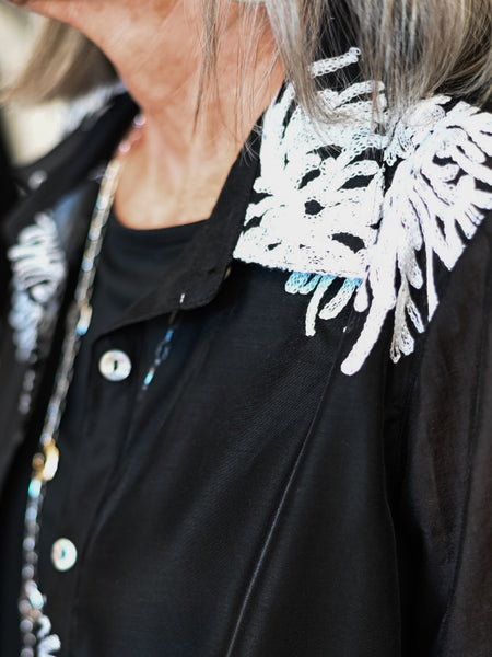 Black Sheer Floral Embroidered Jacket by Multiples