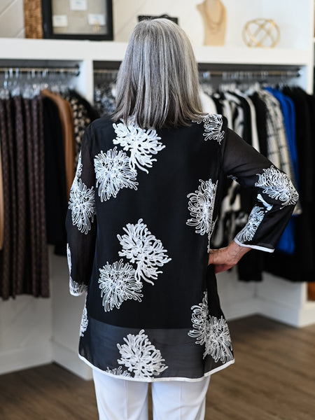 Black Sheer Floral Embroidered Jacket by Multiples