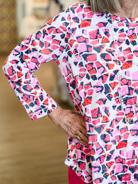 3/4 Sleeve Scoop Neck Curved Hem Top by Multiples