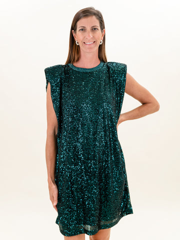 Padded Shoulder Sequin Dress by Coastal Couture