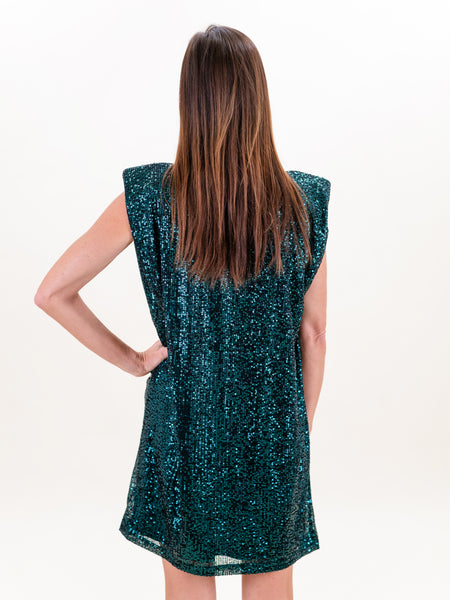 Padded Shoulder Sequin Dress by Coastal Couture