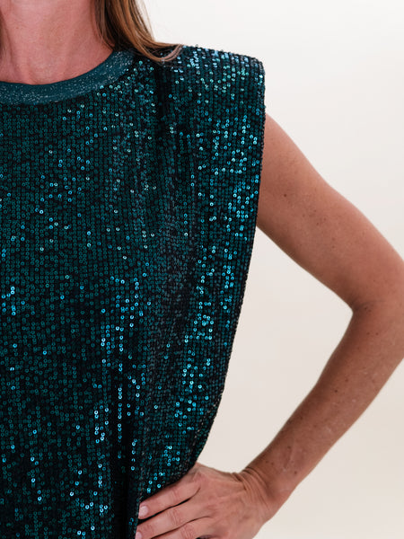 Padded Shoulder Sequin Dress by Coastal Couture
