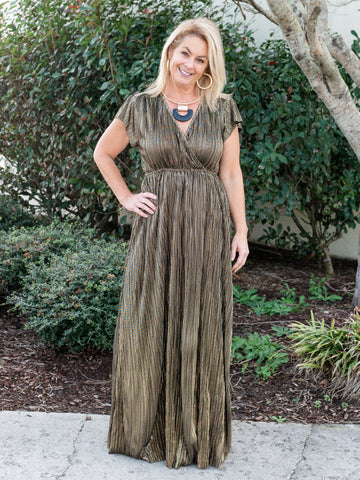 Metallic Pleated Wrap Maxi by See & Be Seen