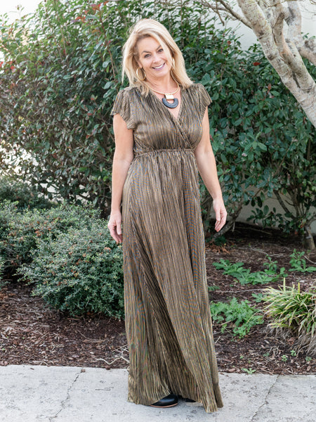 Metallic Pleated Wrap Maxi by See & Be Seen