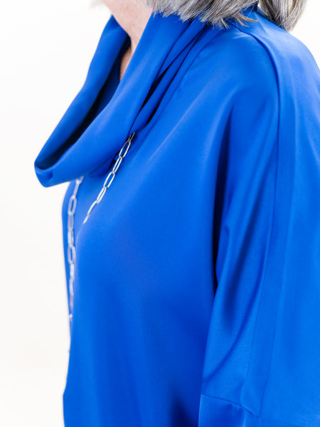 Cowl Neck Shiny Drop Shoulder Top Royal by Boho Chic