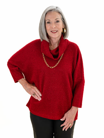 Cowl Neck Drop Shoulder Sweater Red