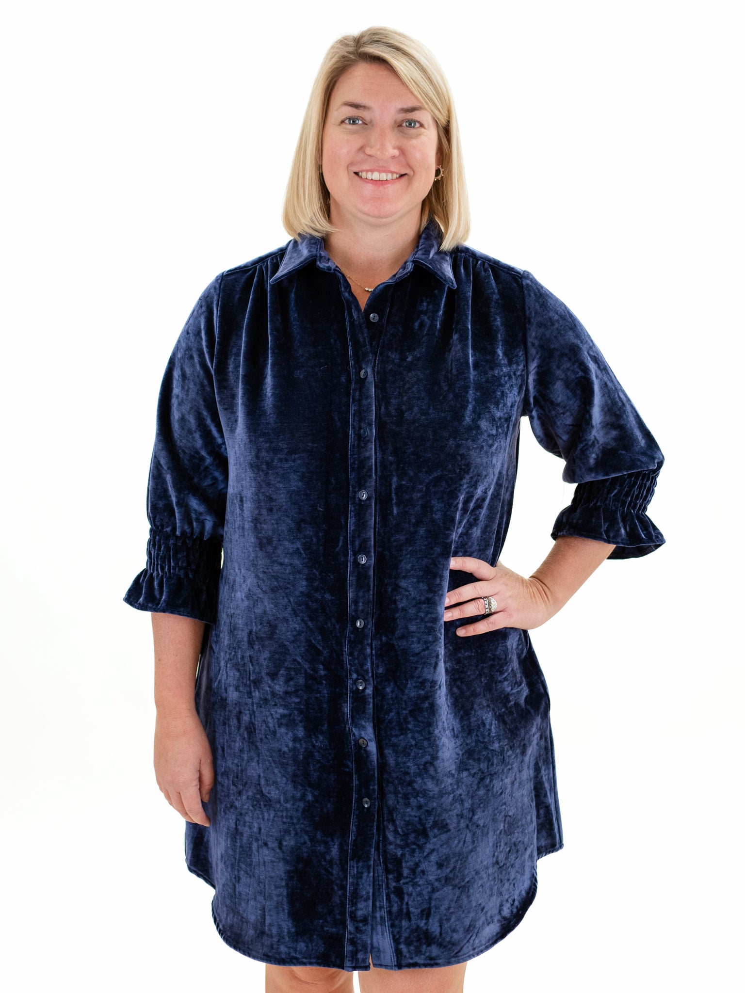 3/4 Sleeve Crushed Velvet Dress Midnight by Boho Chic – Tassels 3/4 Sleeve Crushed Velvet Dress Midnight by Boho Chic – Tassels