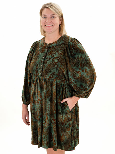 Velvet Jacquard Dress Dusty Green by Jodifl