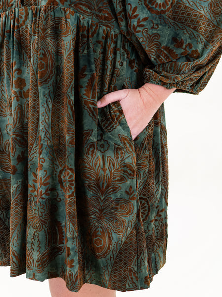 Velvet Jacquard Dress Dusty Green by Jodifl