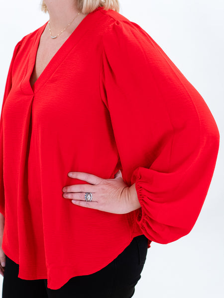 Long Sleeve V-Neck Top Red by Jodifl