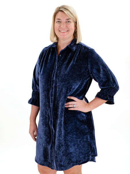 3/4 Sleeve Crushed Velvet Dress Midnight by Boho Chic