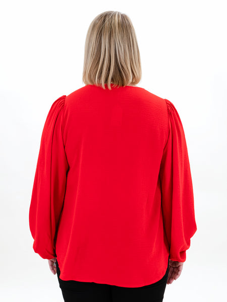 Long Sleeve V-Neck Top Red by Jodifl