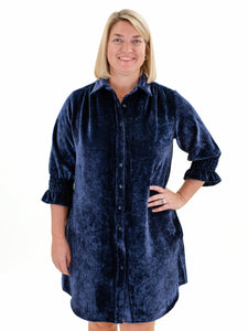 3/4 Sleeve Crushed Velvet Dress Midnight by Boho Chic