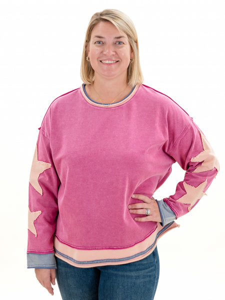 Star Patched Sleeve Knit Pullover by Easel