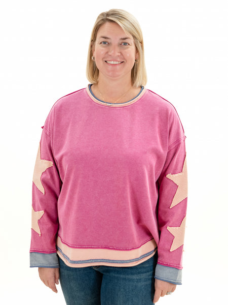 Star Patched Sleeve Knit Pullover by Easel