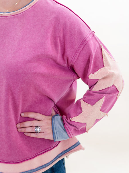 Star Patched Sleeve Knit Pullover by Easel