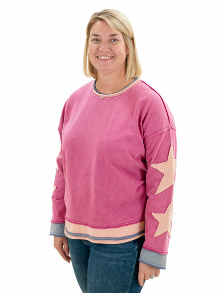 Star Patched Sleeve Knit Pullover by Easel