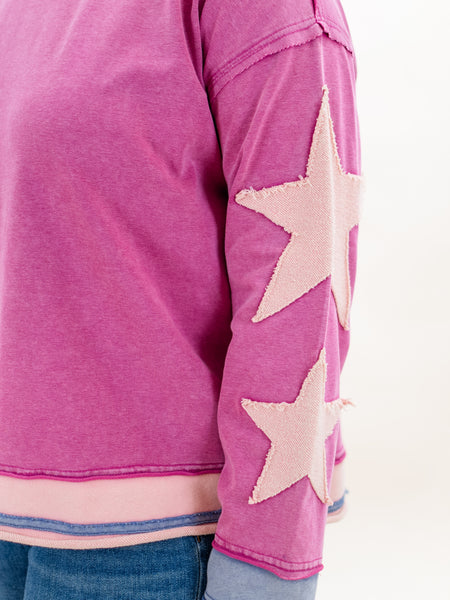 Star Patched Sleeve Knit Pullover by Easel