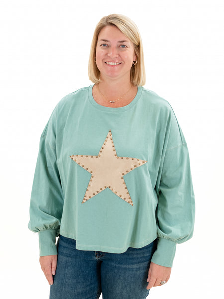 Studded Suede Star Top Ocean Green by Easel