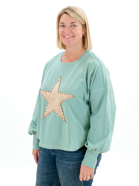 Studded Suede Star Top Ocean Green by Easel