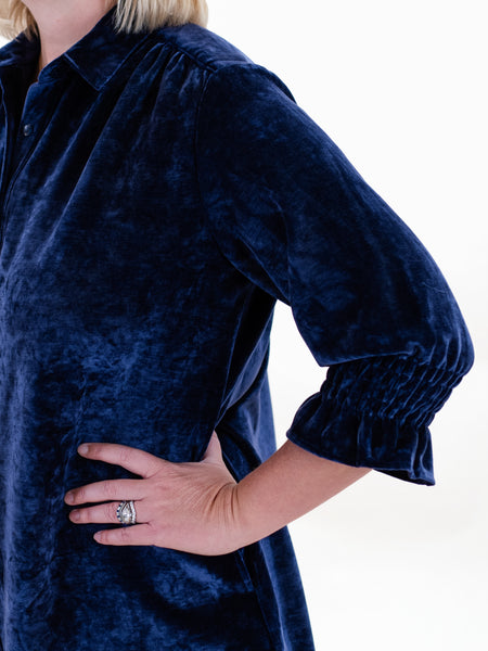 3/4 Sleeve Crushed Velvet Dress Midnight by Boho Chic