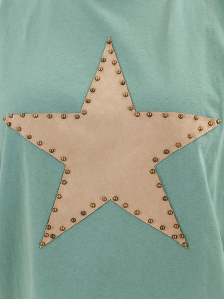 Studded Suede Star Top Ocean Green by Easel