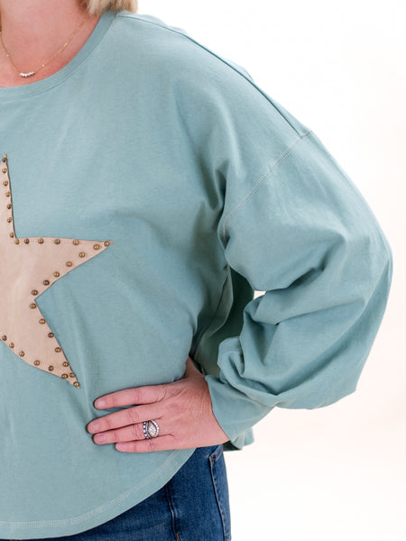 Studded Suede Star Top Ocean Green by Easel