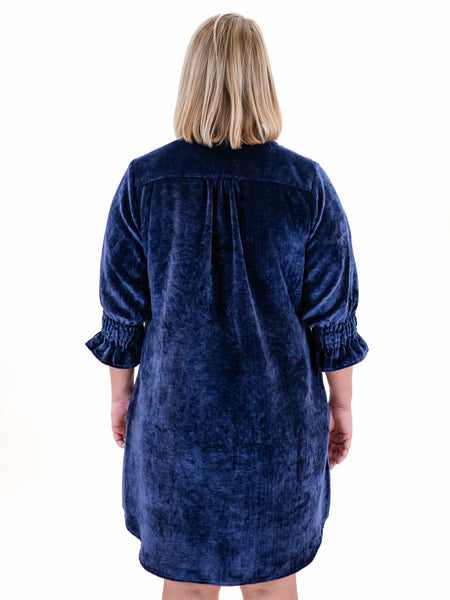 3/4 Sleeve Crushed Velvet Dress Midnight by Boho Chic