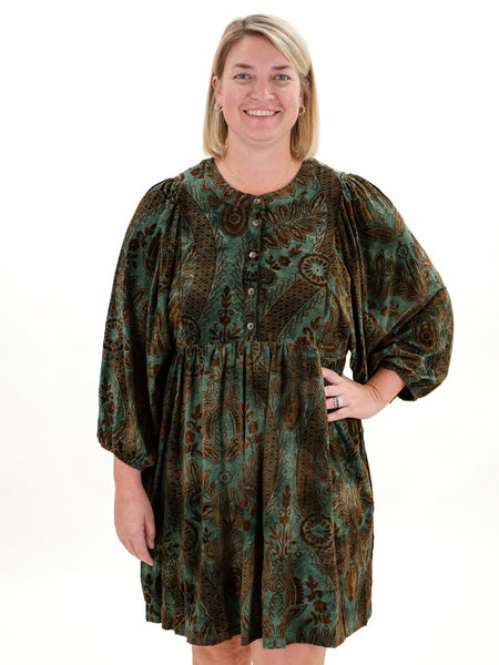 Velvet Jacquard Dress Dusty Green by Jodifl