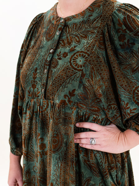 Velvet Jacquard Dress Dusty Green by Jodifl